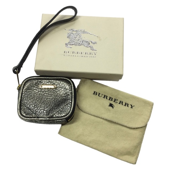 Burberry Brindley Pebbled Leather Coin Pouch Wristlet/Key Chain.